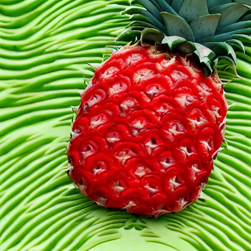 Image similar to A pineapple made of strawberry.