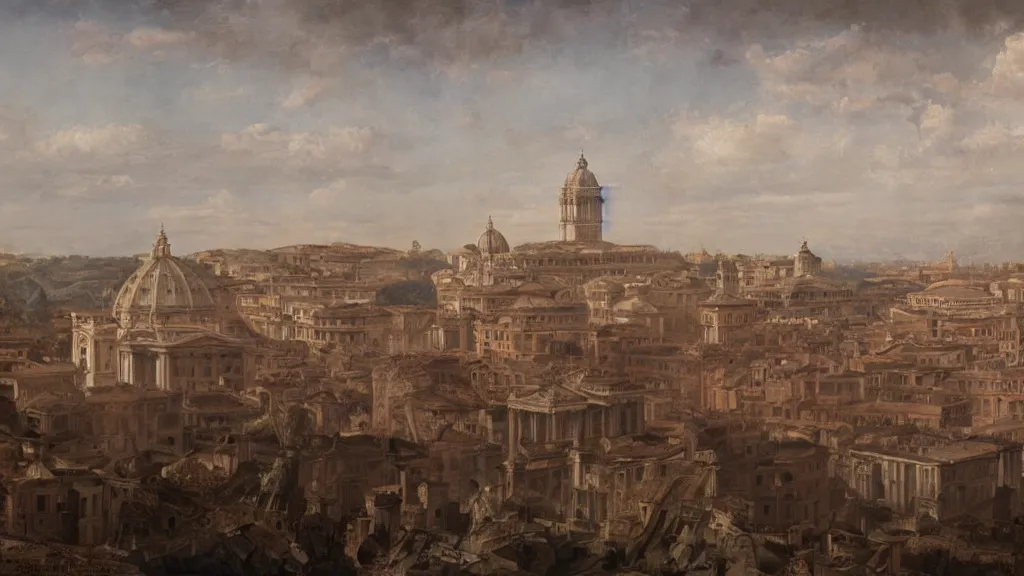 Prompt: Trending on artstation, Rome during emperor Nero\'s prime, detailed matte painting, oil on canvas