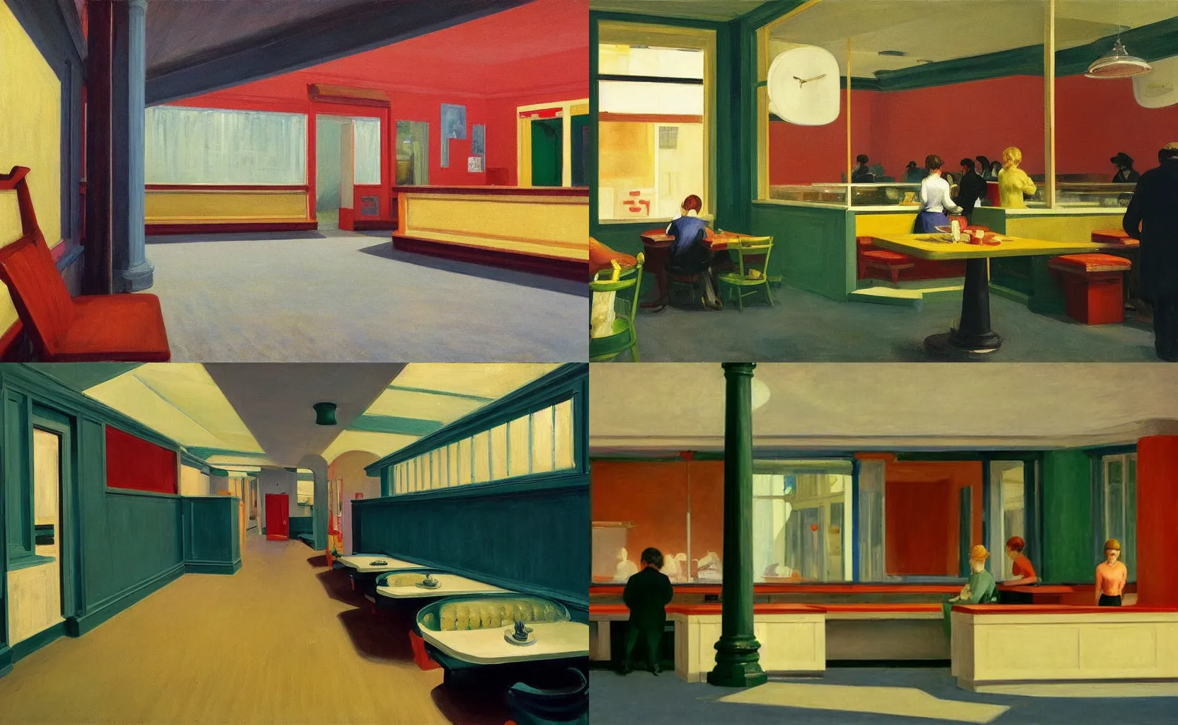 Prompt: the inside of a sandwich shop, painting by Edward Hopper and William Eggleston