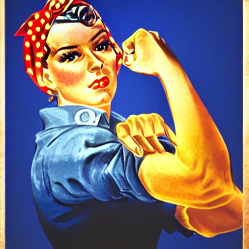 Image similar to a portrait of Rosie the riveter