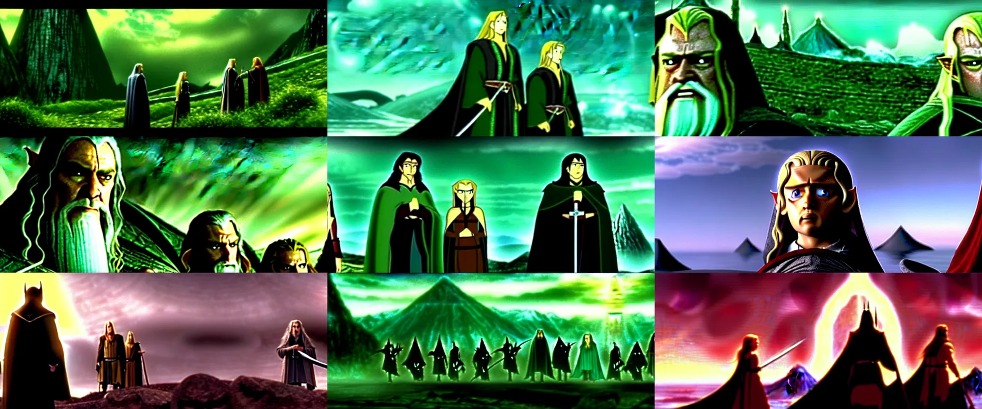 Prompt: a still frame from The Lord of the Rings: The Two Towers (2002), Toonami