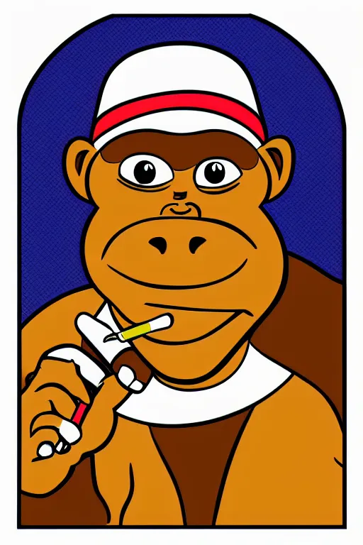 Prompt: Portrait of a Monkey with a cigarette, mafia, gangster, sticker, colorful, illustration, highly detailed, simple, smooth and clean vector curves, no jagged lines, vector art, smooth
