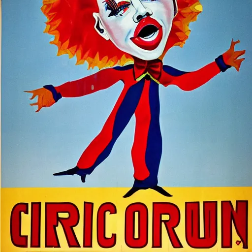 Image similar to poster advertising a circus, printed poster, creepy clown, 1 9 4 0 circus poster