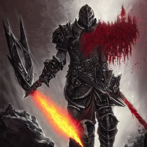 Prompt: blood death knight in heavy armor, artstation hall of fame gallery, editors choice, #1 digital painting of all time, most beautiful image ever created, emotionally evocative, greatest art ever made, lifetime achievement magnum opus masterpiece, the most amazing breathtaking image with the deepest message ever painted, a thing of beauty beyond imagination or words