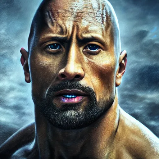 Prompt: Dwayne Johnson as a titan in Attack on Titan, oil on canvas, intricate, portrait, 8k, HDR