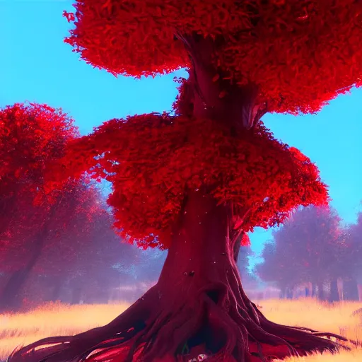 Prompt: big red tree, artstation, HD, High details, Unreal Engine