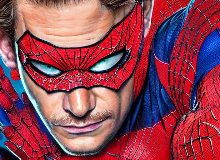 Prompt: a highly detailed beautiful portrait andrew garfield spidey, james gurney, james jean