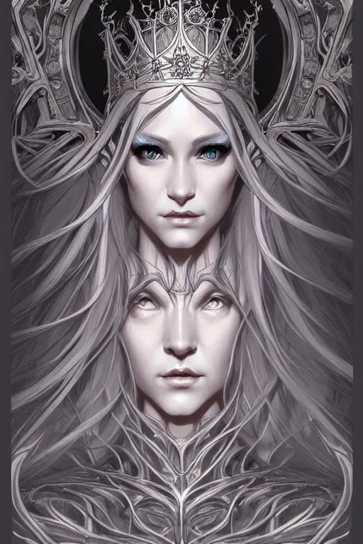 Image similar to digital art, centered elven queen, crown ,intricate, veins, by James Jean and by artgerm , ultradetailed, charachter design, concept art, trending on artstation,