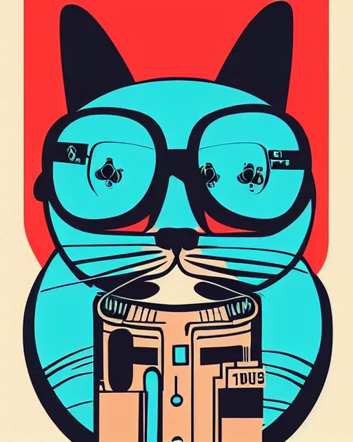 Prompt: cyborg cat wearing sunglasses by tom whalen