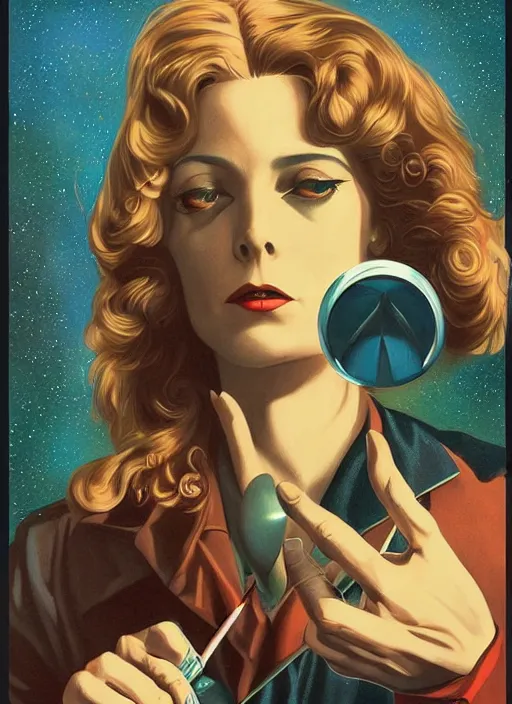 Image similar to twin peaks poster art, old retro pulp, by michael whelan, rossetti bouguereau, artgerm, nostalgic, old fashioned, david bowie floating through the cosmo outer space