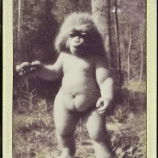 Image similar to a old polaroid of a baby Bigfoot