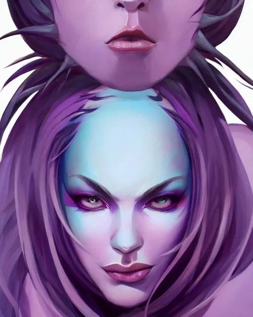 Image similar to beautiful female purple hair tattoo symmetrical face eyes full length fantasy art Video game icon, 2d game art cover , official fanart behance hd artstation by Jesper Ejsing, by RHADS, Makoto Shinkai and Lois van baarle, ilya kuvshinov, rossdraws