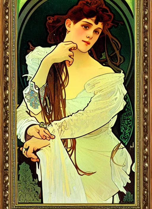 Image similar to a portrait of a pretty young lady by alphonse mucha