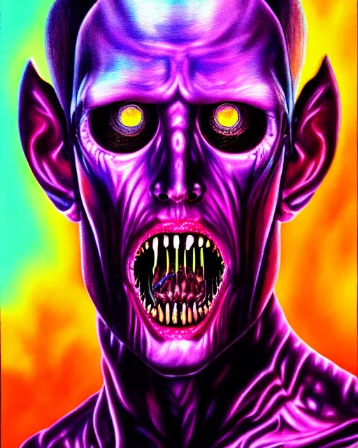 Prompt: a realistic detailed portrait painting of a monster, synthwave