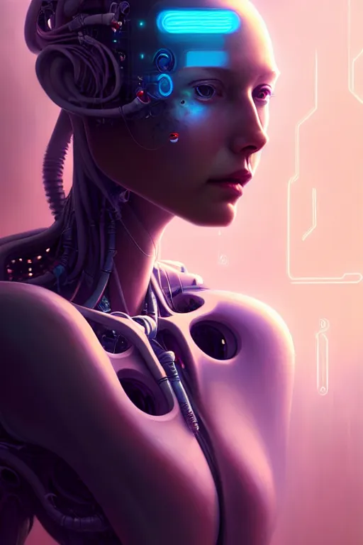 Image similar to an image of a beautiful young 28th century super cool post-human female, barely human and largely biomechanical machine, hyper-realistic cyberpunk style, Peter Mohrbacher Takayuki Takeya moody, face by Yanjun Cheng, Irakli Nadar, dramatic cinematic lighting rendered by octane, 8k, detailed, intricate, clean and textures, trending on artstation, deviantart google images, pinterest