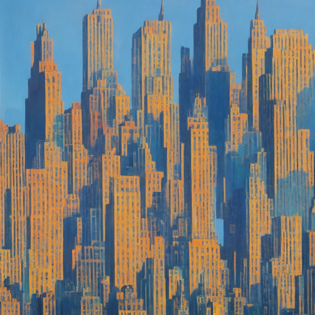 Prompt: a beautiful painting of manhattan, in the style of rene magritte. 4k