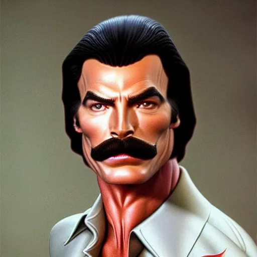 Image similar to The Lovechild of a 1970s Tom Selleck and 1970s Christopher Reeve, real life, hyperrealistic, ultra realistic, realistic, highly detailed, epic, HD quality, 8k resolution, body and headshot, front facing, front view, headshot and bodyshot, detailed face, very detailed face, full body and head, TF2 Style, Team Fortress 2 Style, TF2 Character, Team Fortress 2 Character