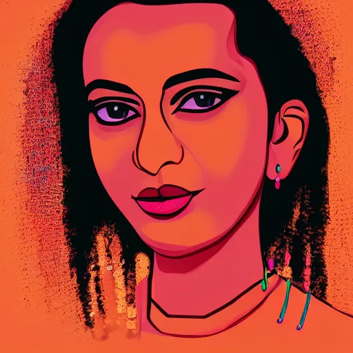 Prompt: a portrait of an indian trans woman, in retro colors, synthwave style, 2 d digital vector art