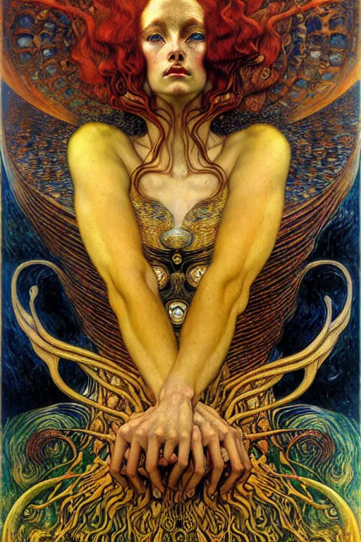 Image similar to Divine Chaos Engine by Karol Bak, Jean Delville, William Blake, Gustav Klimt, and Vincent Van Gogh, symbolist, visionary