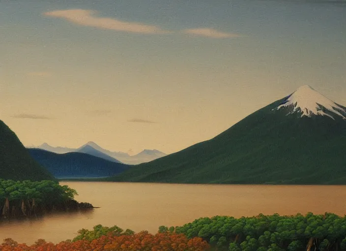 Image similar to hokkaido, japan in the style of hudson river school of art, oil on canvas