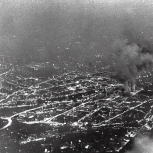 Prompt: View from B52 bomber above Dresden during fire bombing 1949