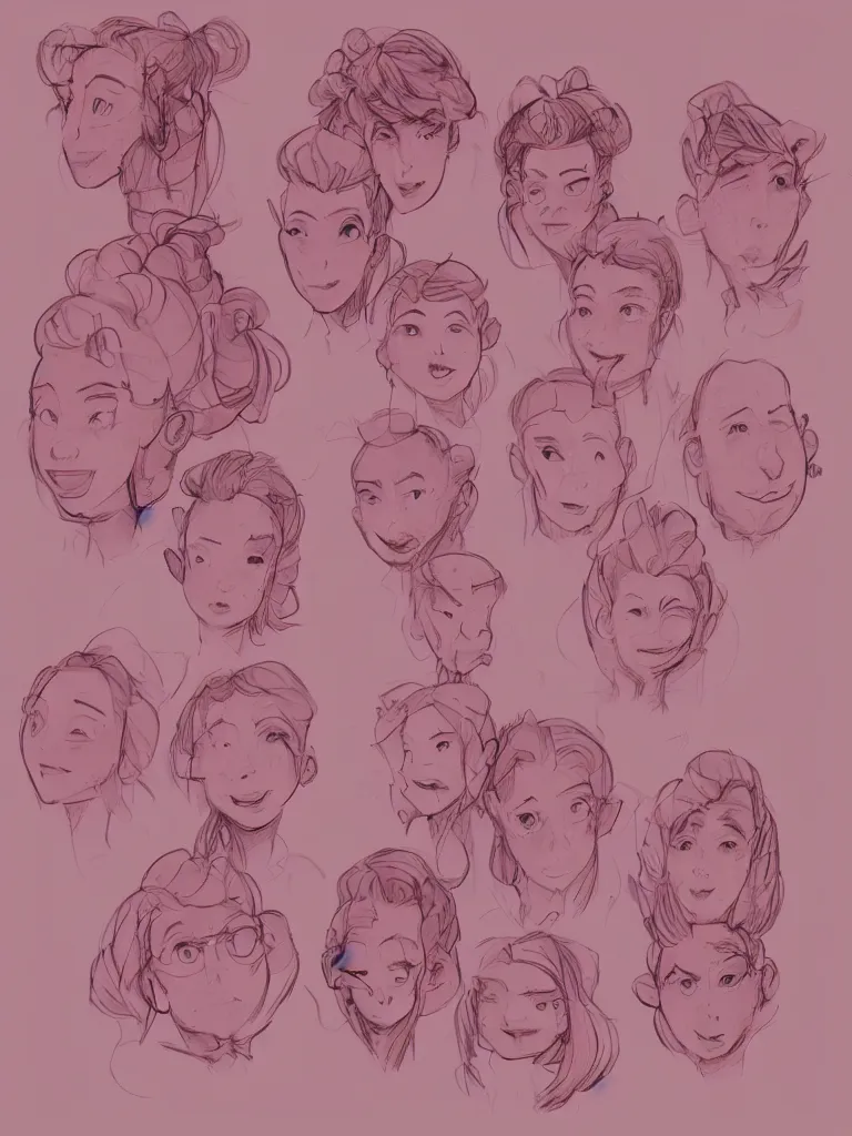 Prompt: pink faces filling the page by disney concept artists, blunt borders, golden ratio, beautiful light