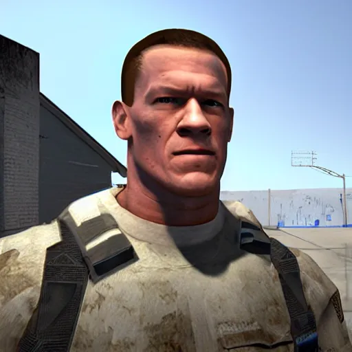 Prompt: John Cena as a refugee in Half-Life 2