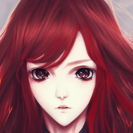 Image similar to full headshot portrait of a girl with long red hair, drawn by WLOP, by Avetetsuya Studios, attractive character, colored sketch anime manga panel, trending on Artstation