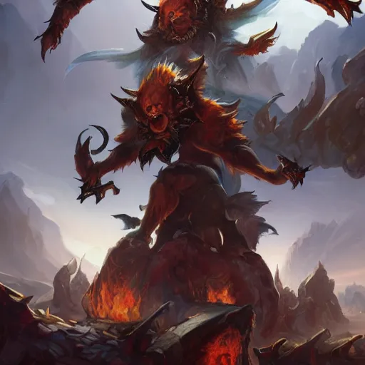 Image similar to hell cerberus, hell background, epic fantasy style, in the style of Greg Rutkowski, hearthstone artwork