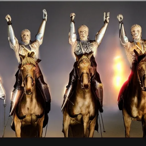 Image similar to 4 horsman of the 4 horseman of the apocalypse, cinematic lighting