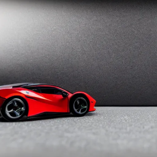 Image similar to realistic photographie lamborgini luxury mix with ferrari inside platique toy box