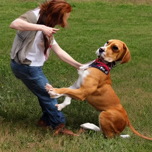 Prompt: gigantic beagle fighting with godzilla