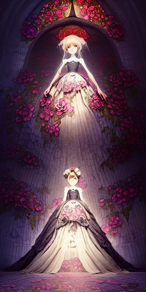 Prompt: the beautiful hyperdetailed physical rendering of a single rose flower wedding gothic lolita dress clothing design display in show in front of your eyes, perfectly shaded, atmospheric lighting, in the style of makoto shinkai, raphael lacoste louis comfort tiffany, artgerm, karol bak, james jean, ross tran, 8 k hd, fine texture structure, 3 drender,