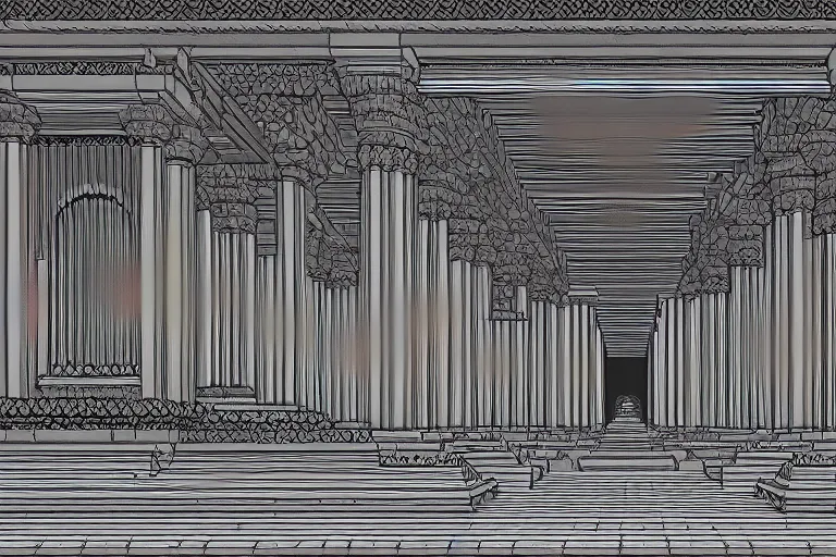 Image similar to depthmap of geometric ancient temple, elegant, highly detailed, smooth, sharp focus, Zbuffer, beautiful, geometric, trending on artstation,