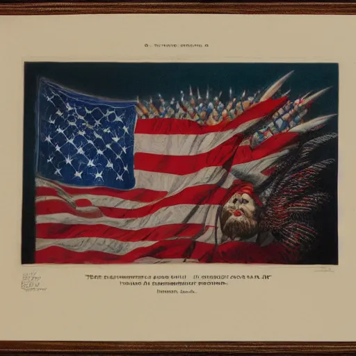 Image similar to the United States of Gnomerica independence day party, illustration by Alan Lee