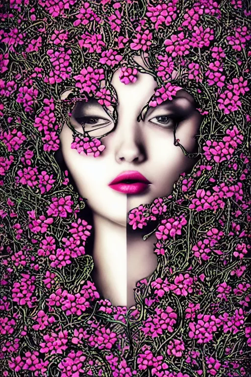 Image similar to beautiful elegant women made of oil and floral vines by rik oostenbroek, contrasted color