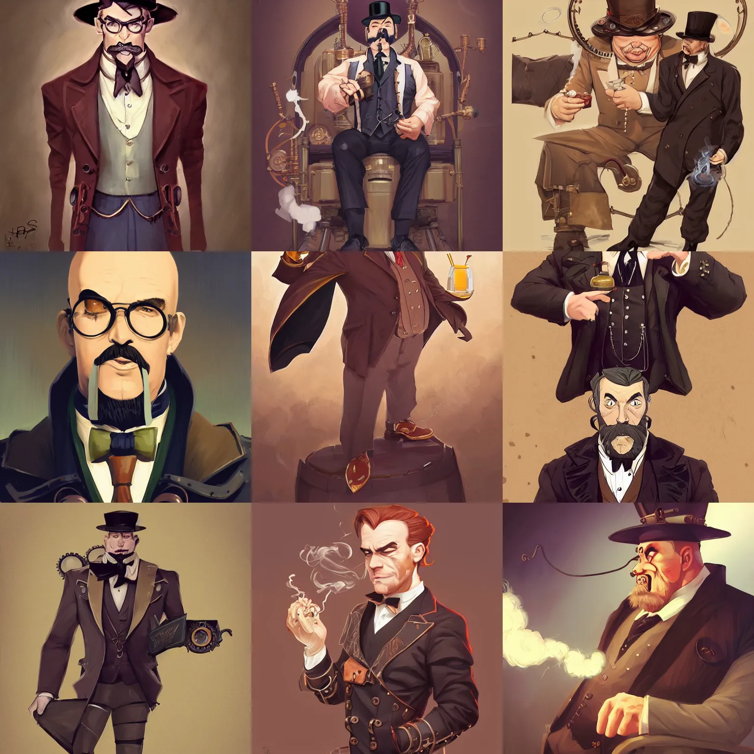 Prompt: portrait of a heavy set steampunk gentleman in a smoking jacket, with a salt and pepper goatee, fantasy, official fanart behance hd artstation by jesper ejsing, by rhads, makoto shinkai and lois van baarle, ilya kuvshinov, ossdraws