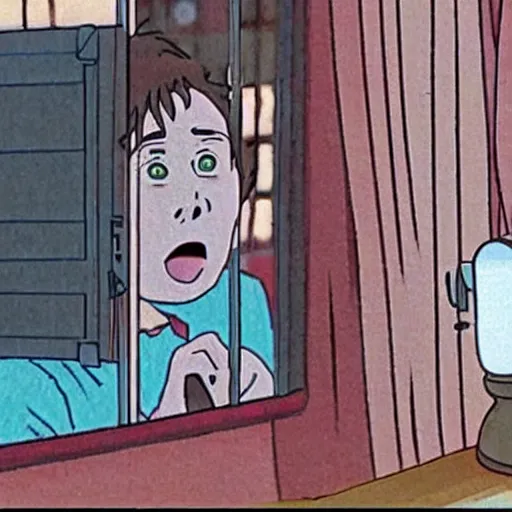 Image similar to still from home alone (1990) in studio ghibli style
