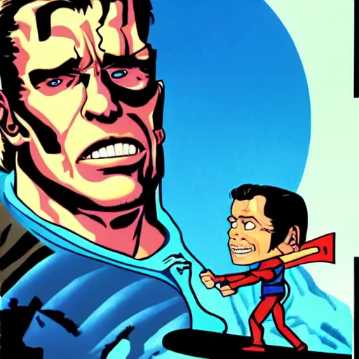 Prompt: the terminator surfing usa with dracula, 6 0 s color animation