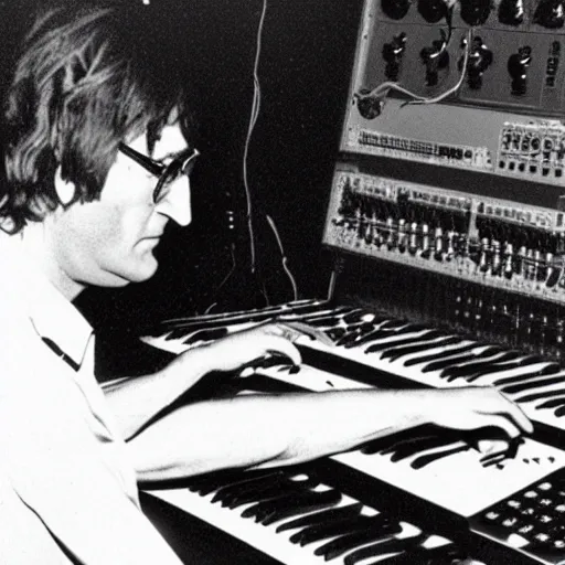 Prompt: john lennon patching a modular synth