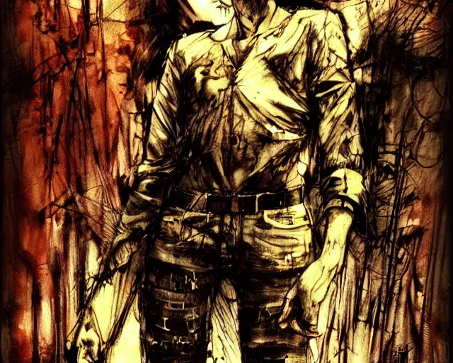 Image similar to Silent Hill concept art by Yoji Shinkawa, creepy, flesh, rust