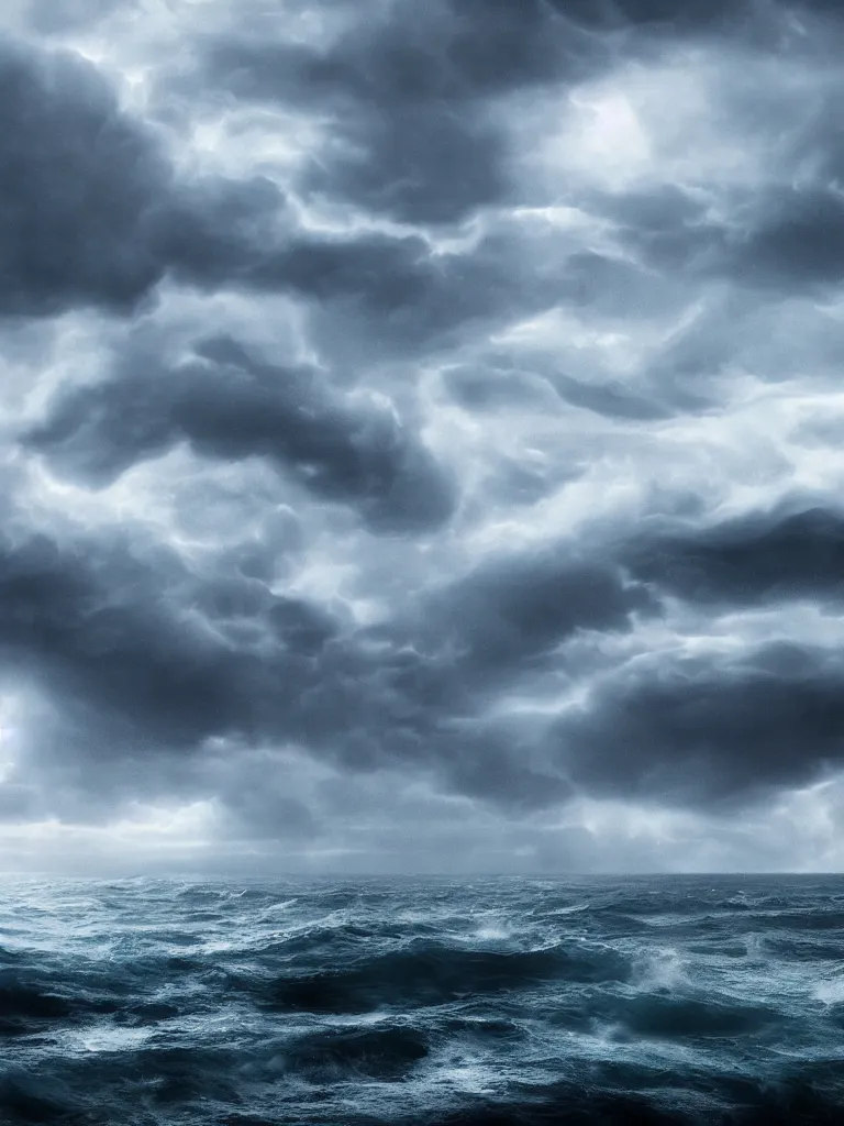 Image similar to detailed sea, layers, very detailed dark super storm, hyper realistic, impressive, very atmospheric, smoke boiling, cinematic, deep, very high complexity, stunning, masterpiece, weather photography, very detailed. 4 k