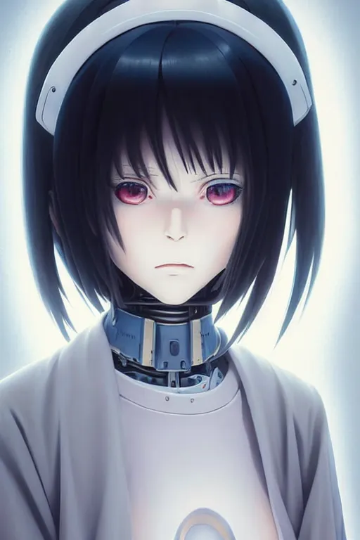 Image similar to portrait Anime cyborg girl in nun clothes, holy church Warhammer 40000, cute-fine-face, white-hair pretty face, realistic shaded Perfect face, fine details. Anime. realistic shaded lighting by Ilya Kuvshinov katsuhiro otomo ghost-in-the-shell, magali villeneuve, artgerm, rutkowski, WLOP Jeremy Lipkin and Giuseppe Dangelico Pino and Michael Garmash and Rob Rey