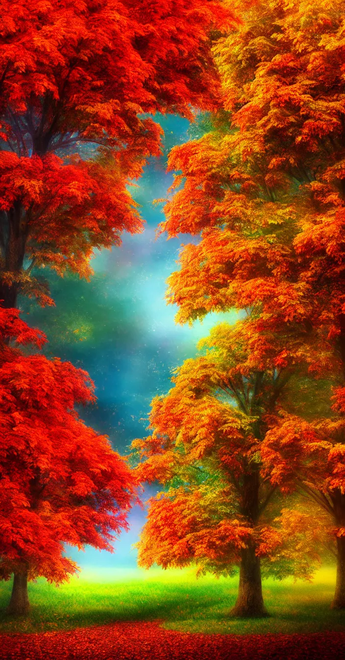 Prompt: realistic photo of colorful autumn trees and leafs, very sharp focus, very hyper realistic, highly detailed, fantasy art station