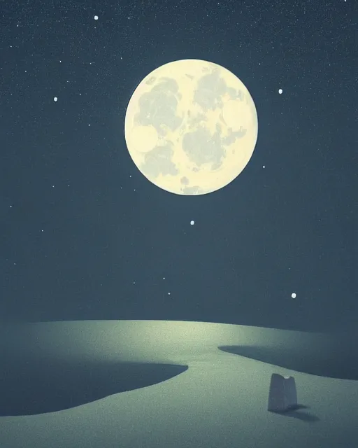 Image similar to beautiful painting of a serene moon at night, art by mike winkelmann, sky night, illustration, highly detailed, simple, smooth and clean vector curves, no jagged lines, vector art, smooth, artstation