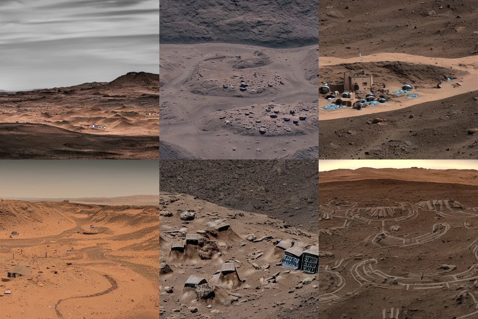 Prompt: view overlooking a small Martian village from a nearby hill, today's featured photography 4k
