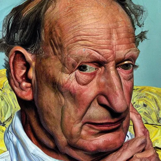 Prompt: high quality high detail painting by lucian freud, hd, portrait of mogul