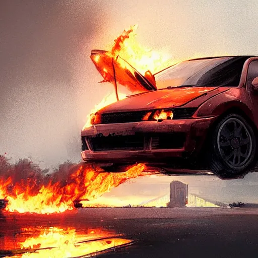 Prompt: a car on fire by greg rutkowski