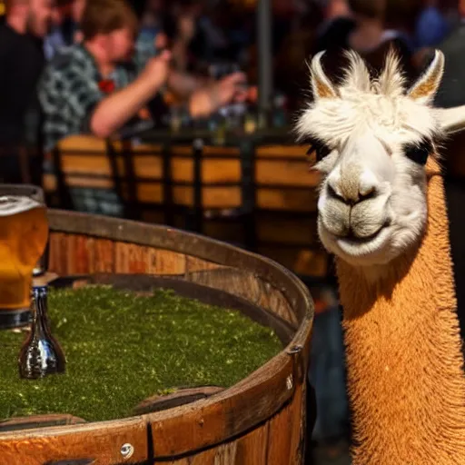 Prompt: llama enjoying beer at oktoberfest , cinematic lighting