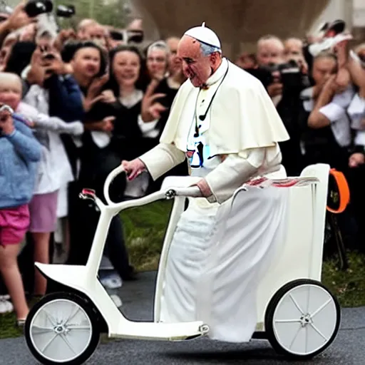 Image similar to the pope riding a childs tricycle